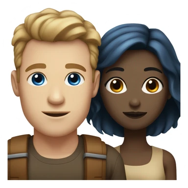 couple of a man with pale skin, brown hair and blue eyes, and a tan woman with dark hair and dark eyes sticker