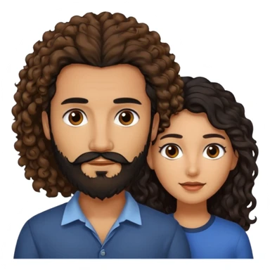 pareja de Mujer morena rizada cabello largo castaño ojos oscuros y hombre piel clara cabello negro con barba  y ojos marron sticker