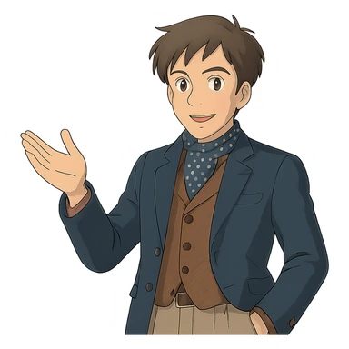 Make the man look stylish in Ghibli style, remove background. sticker
