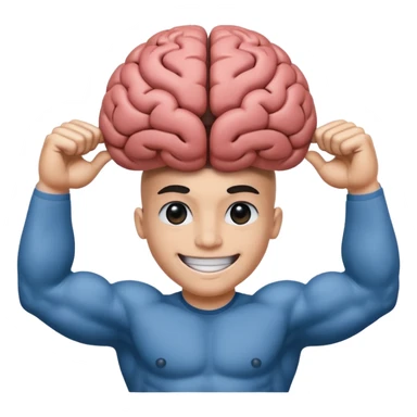 Un cerveau avec un immense sourire blanc, de beaux yeux noirs et de gros bras musclés qui sortent du cerveau sticker