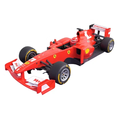 Ferrari F1 2004 car, side view, bright red, racing details, Michael Schumacher's number and helmet, stylized for emoji or icon use sticker