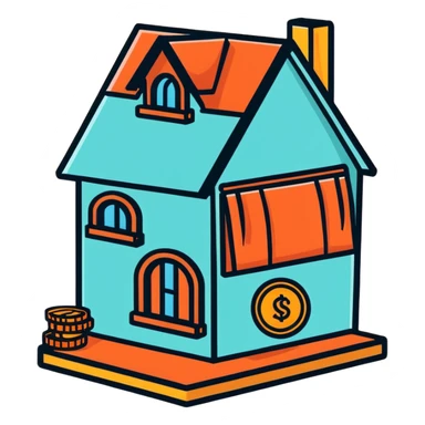 penny coin cut open revealing a cute little character living inside, penny interior decorated like a tiny house with furniture sticker