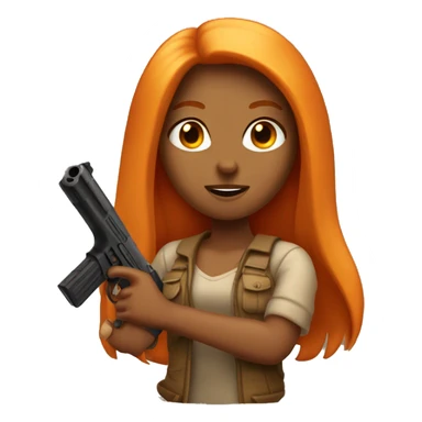 Tan girl with long orange hair holding a gun sticker