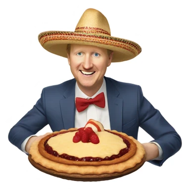 Ken Jennings wearing sombrero eating pie by the ocean sticker
