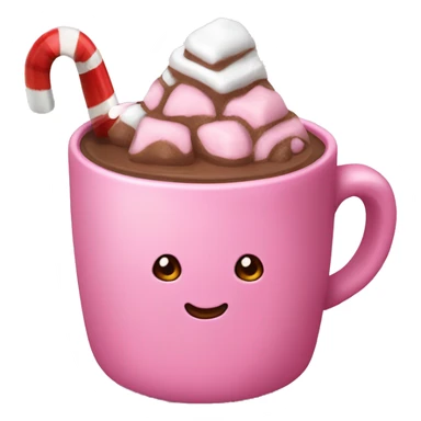 pink mug of hot chocolate with a candy cane sticker