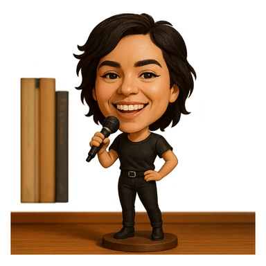 illustration of a pop singer with a microphone in bobblehead style sticker