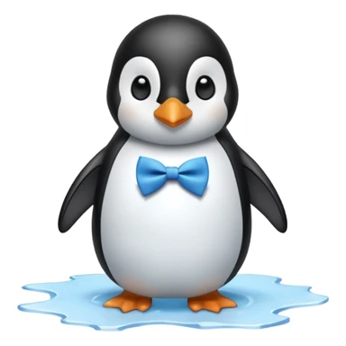 penguin, blue bow tie, standing on small ice melting sticker