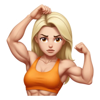 a muscular girl with veins popping on her forehead doing a muscular posing sticker