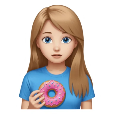 una ragazza dall‘ età di 19 anni con capelli castani chiaro lunghi e lisci ,  occhi celesti,  con addosso una maglietta con una ciambella senza orecchini  sticker