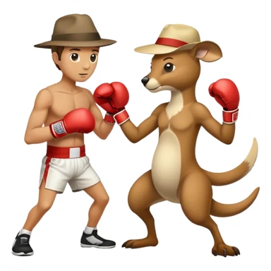 man in an Australian hat boxing with a kangaroo sticker