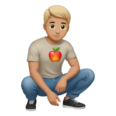 man squatting on the ground, side view, apple style emoji sticker