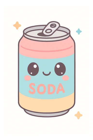 soda, kawaii cute style, adorable, charming, soft colors sticker