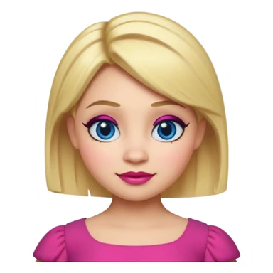 "Create an emoji-style character of Doris from Shrek — the tall barmaid with short blonde hair, bold makeup (blue eyeshadow, red lipstick), and a pink dress. Make her look confident and friendly, with a cartoonish round face and expressive emoji-like features. sticker