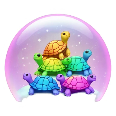 Kawaii rainbow pastel family of turtles in neon snow globe  sticker