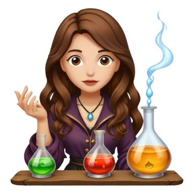 alchemist woman long wavy brown hair tattoos tasting potion drop sticker