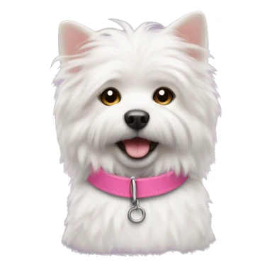 a small white fluffy dog with a pink collar  sticker
