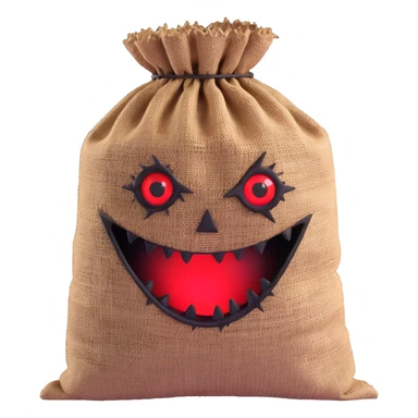 terrifying burlap sack face with jagged stitches and glowing red eyes sticker
