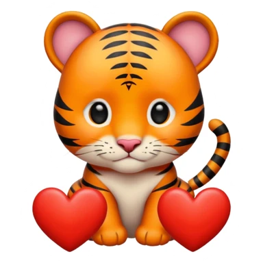 baby tiger surrounded by hearts sticker
