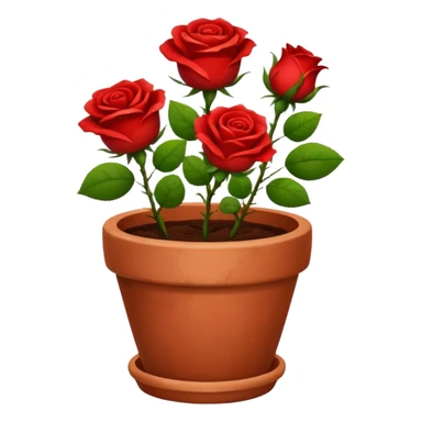 flower pot with red rose flowers with green leaves also in it sticker