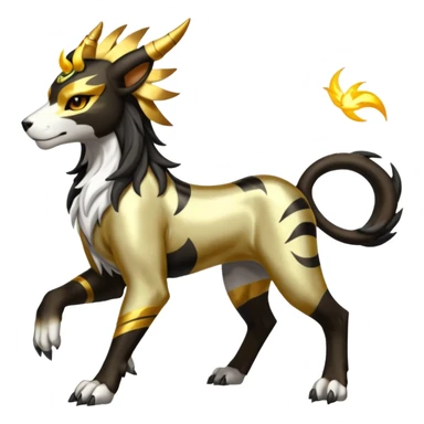 Solarpunk solar aesthetic shiny glowing divine lighting glimmering shimmering Houndoom-Solgaleo-Tigress-Luxray-Trico-fusion (full body) sticker