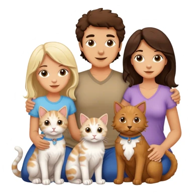 Family of 9: brunette daughter, blonde daughter, brunette father, brunette mother, brunette son, 2 white cats & two aussiedoodles sticker