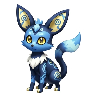 Shiny mExotic Colorfulj Excessive Mysterious Gothic Meowstic-Umbreon-Poochyena-Pokémon-Fakémon-hybrid-creature (full body) with pattern-markings with golden eyes sticker