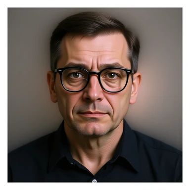 Make Carl from Sling Blade look more realistic with a photorealistic face, keep transparent background. sticker