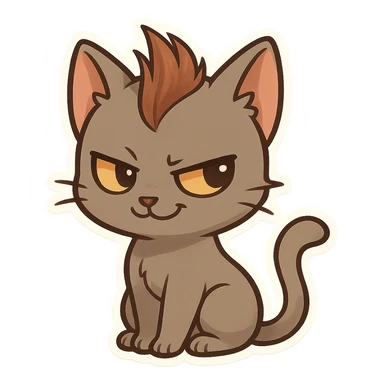 sleek cat with a weird mohawk haircut looking mischievous sticker