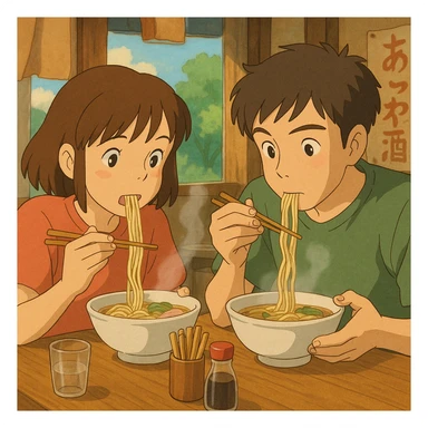 couple eating noodles sticker