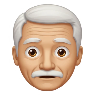 Illustrated emoji of an old man, white hair, no facial hair, dark eyes, tanned skin  sticker