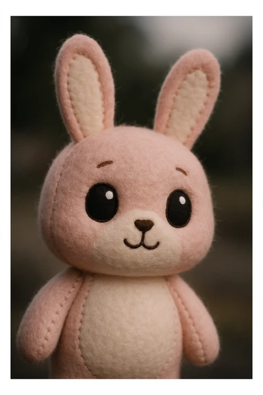 a cute bunny plush portrait, big eyes, soft fur, light pink and white sticker