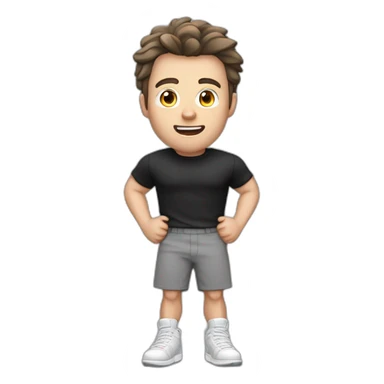 amazed Open with surprise mouth Pale skinned Fit Man With the biceps and dark brown hair in black shirt, gray sports shorts and white Sneakers sticker