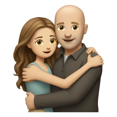 Bald white guy hugging girl with long brown hair sticker
