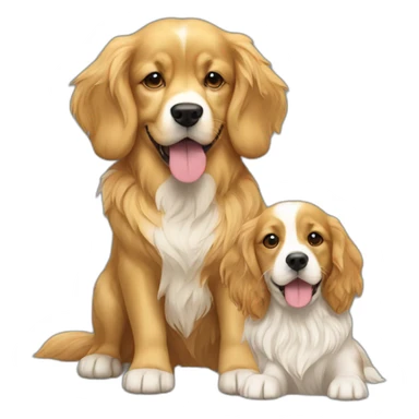 Golden retriever dog having tee with King Charles sticker