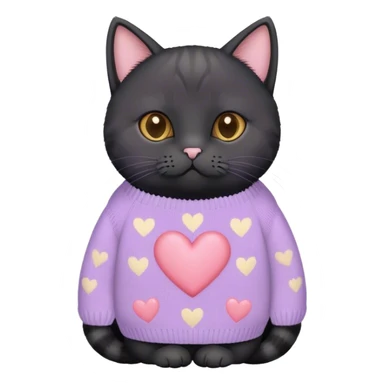 
black british cat in cute pastel sweater with hearts sticker