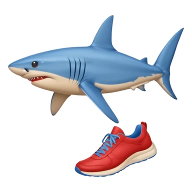 A blue shark with blue human legs and red sneakers sticker