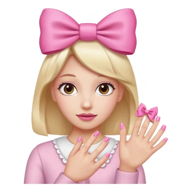 Uñas rosas con piel blanca y un moño sticker