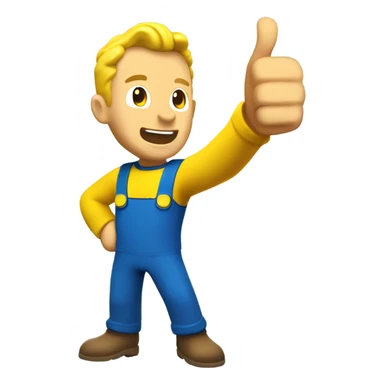 Vault boy holding thumbs up, winking. Wearing a blue and yellow jump suit  sticker