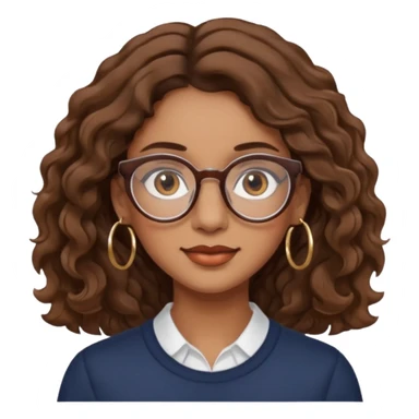 Women brown eye and brown mi-long wave hair with glasses and circle earing sticker