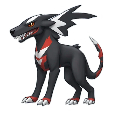 Black Cool Edgy Nargacuga-Houndoom-Garchomp Fakémon Digimon with Red and white Edgy markings, full body, outlined sticker