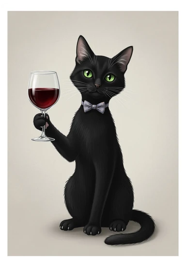 кот с бокалом вина в лапе в нарисованном стиле с нейтральным фоном sticker