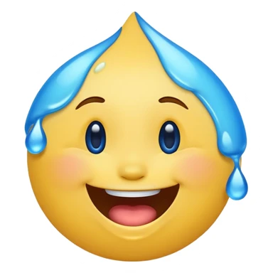 Emoji, yellow round laughing face, blue tears of joy sticker