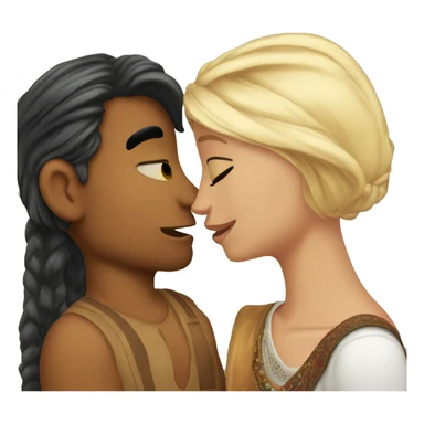 short Indian girlfriend nose ring kissing blonde guy with bear sticker