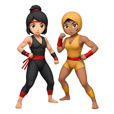 An asian ninja girl vs middle-east wrestling fighter  sticker