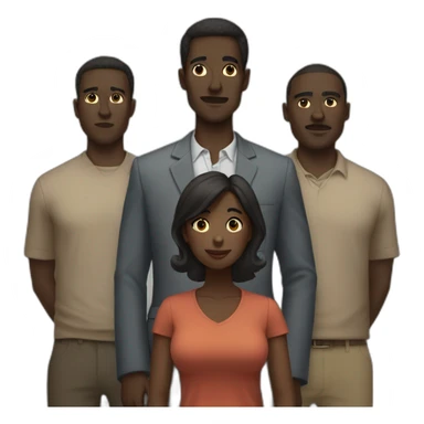 six dark-skinned men stand behind a pale woman sticker