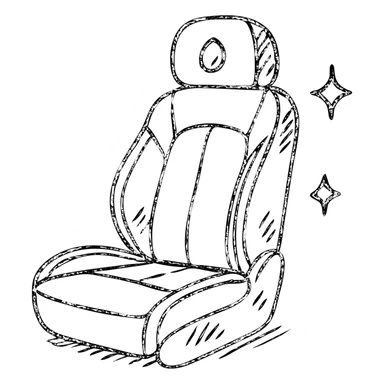 hand-drawn outlined icon of a luxury car seat in matte black with a small droplet or shield on the headrest, elegant stitching, minimalist lines, extra shine and sparkles, clean and modern sticker