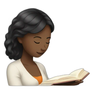 White woman reading with black hair sticker