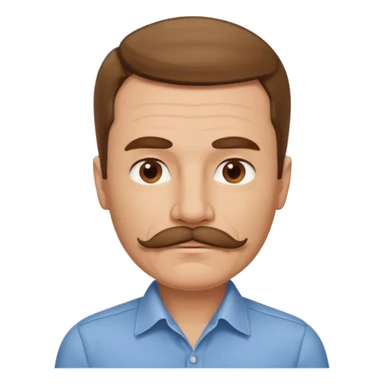 man with mustache, brown hair, 50 years old, shirt, high temple sticker