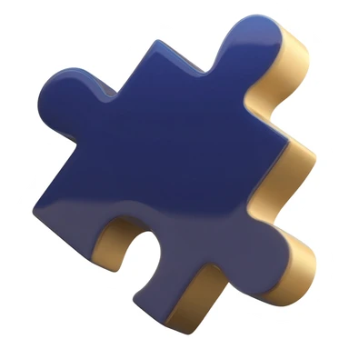 3D puzzle piece emoji icon, premium gloss finish, primary color deep midnight blue #11263B, accented with soft golden gradient #E9CB76 on the edges, studio lighting, volumetric shadows, high resolution, isolated on white background, apple emoji style. sticker