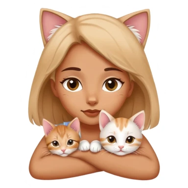 l. A tiny kitten lies on a girl's head, purring softly, making a sweet sight. sticker